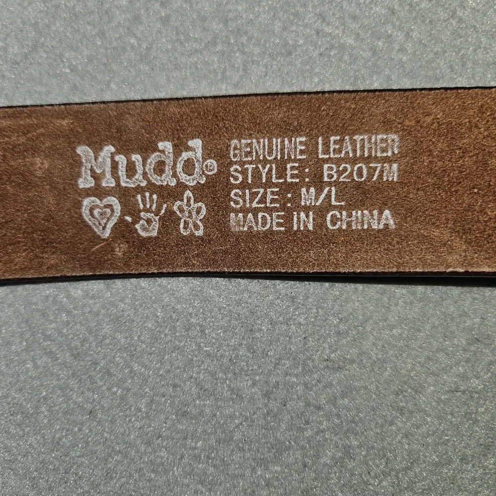 VTG Mudd Y2K Double Grommet Leather Belt Dark Brown Brass Buckle Sz M/L